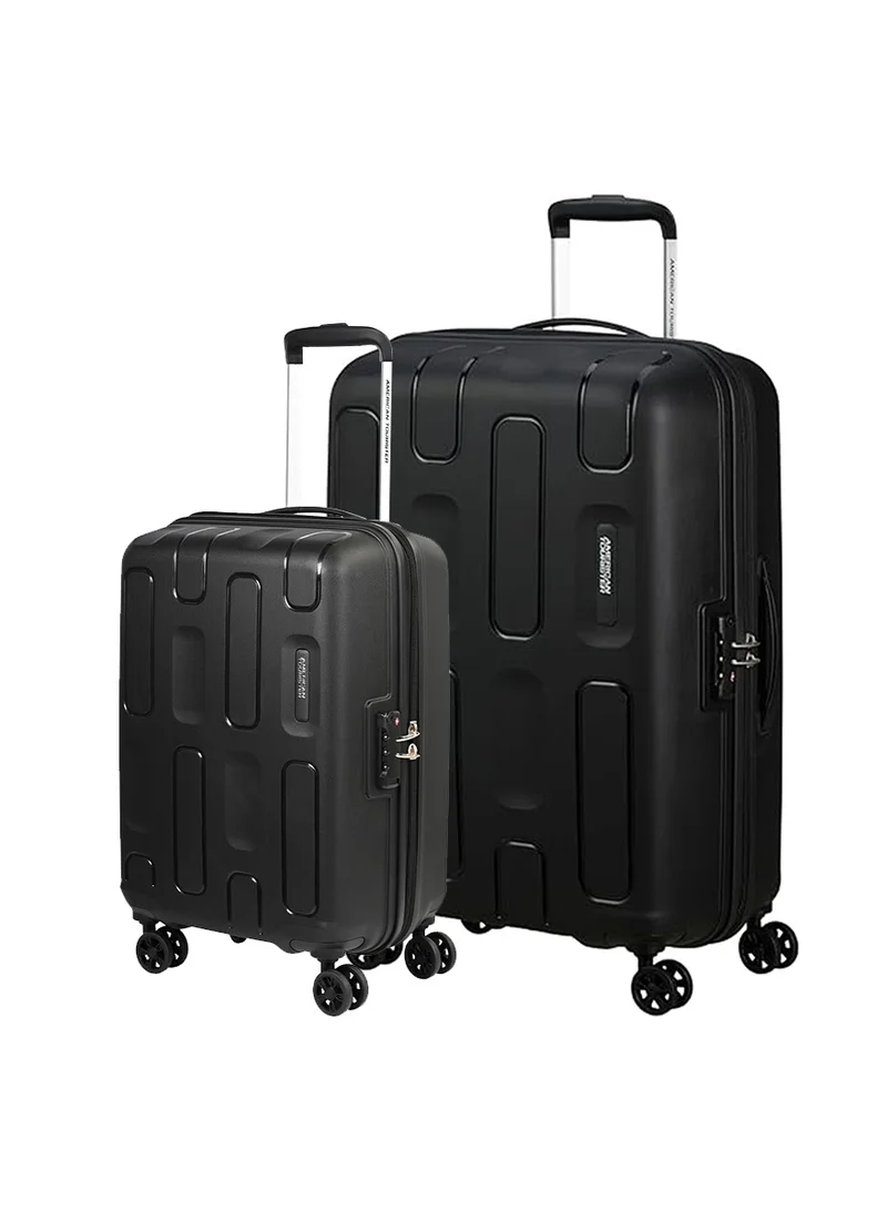 American Tourister Ellipso Suitcase, 2pc Set (55 + 68 cm), 4 Spinner Wheels, Hard Top, Polypropylene, Black|Lightweight|Scratch Resistant Texture|Shoe & Laundry Bag|TSA Lock - 3 Years International Warranty